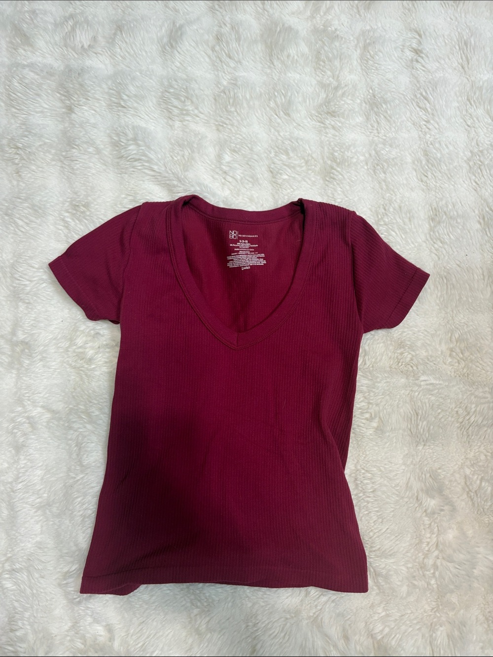 No Boundaries Ribbed V-Neck Tee in Berry